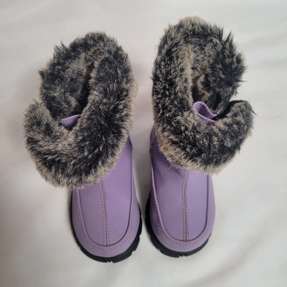 Lands End Little Girls Lilac Faux Fur Lined Winter Boots Size 5M